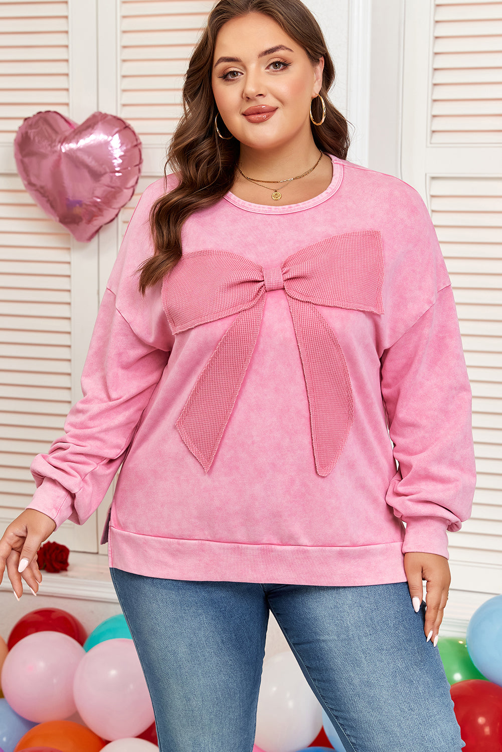 Sweet On You Waffle Bow Sweatshirt