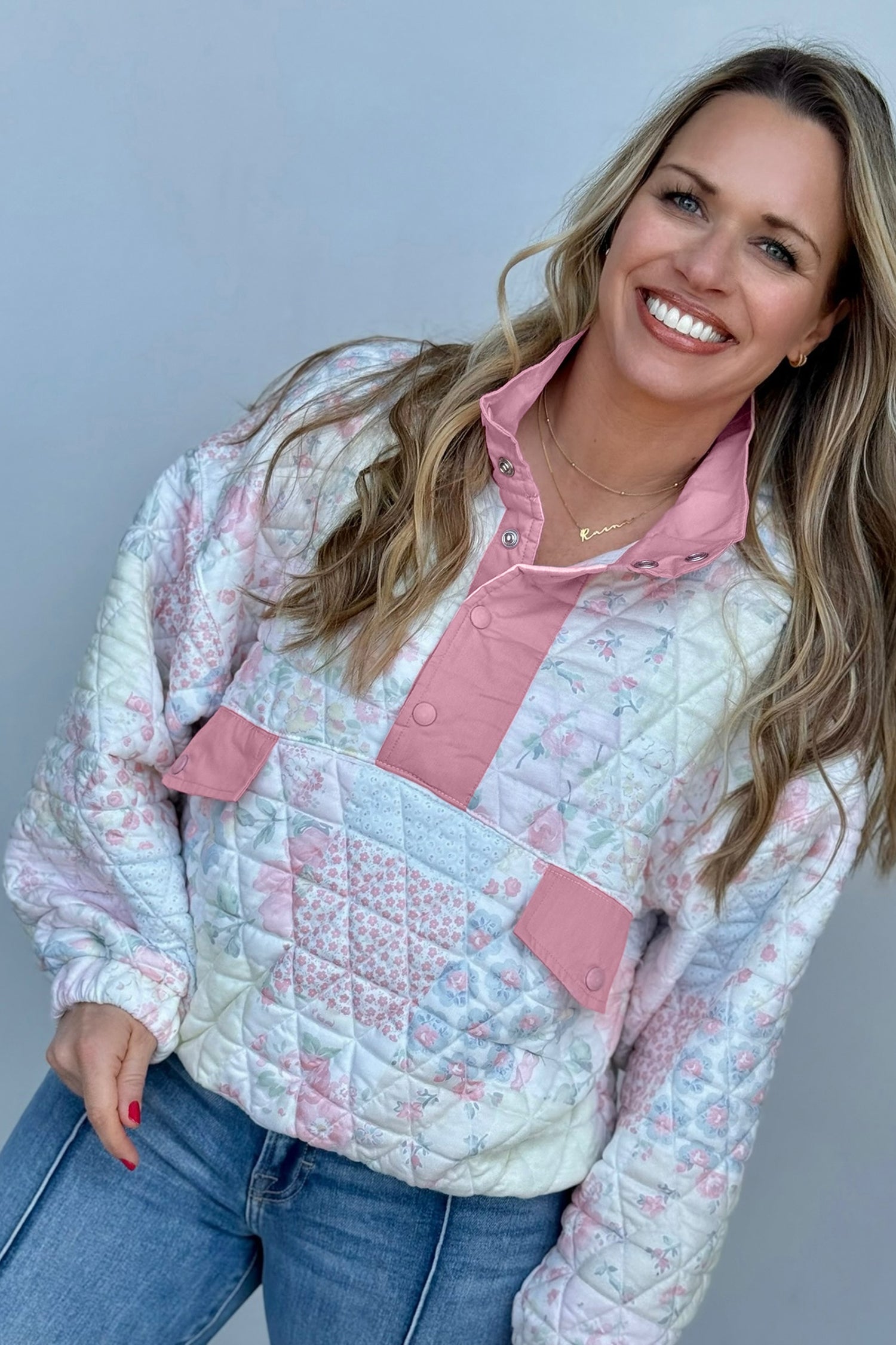 Blush & Cozy Quilted Sweatshirt