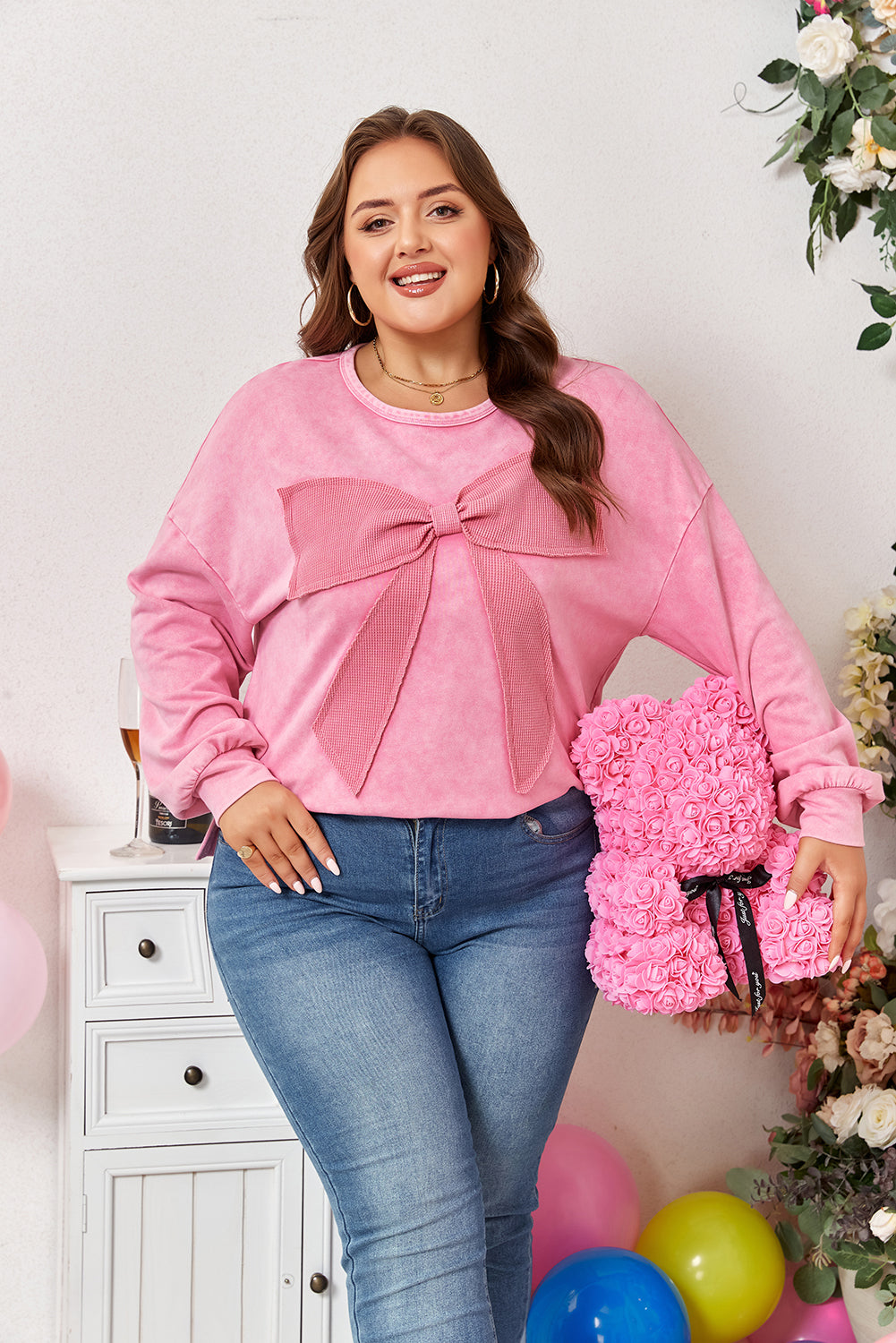 Sweet On You Waffle Bow Sweatshirt