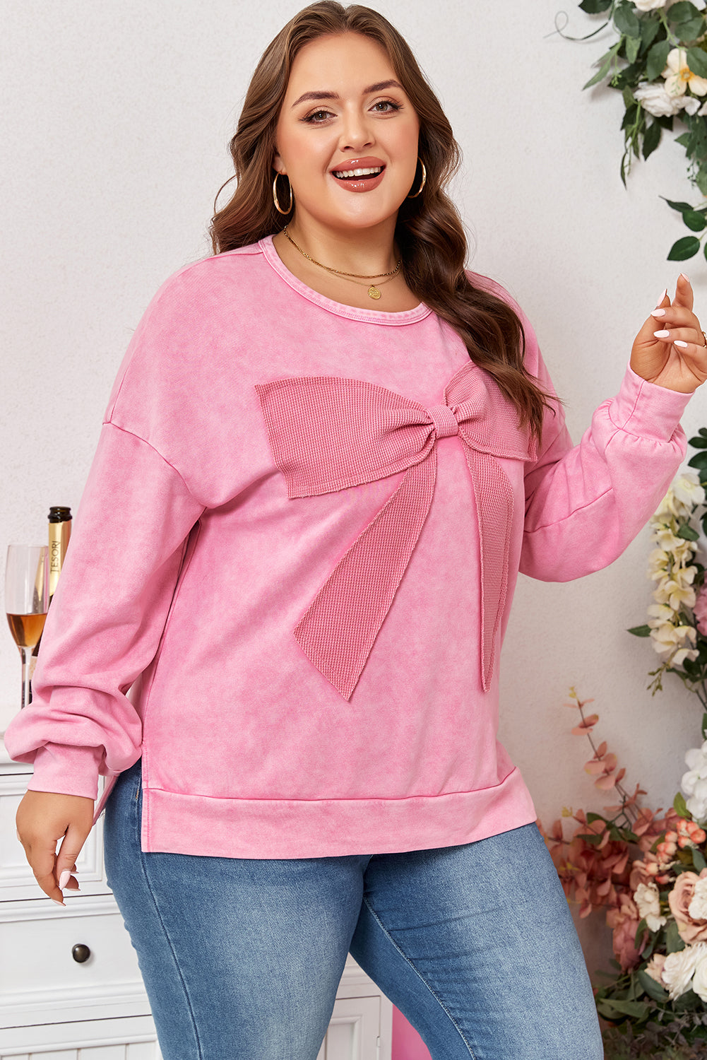 Sweet On You Waffle Bow Sweatshirt